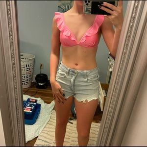 Pink ruffle bikini top